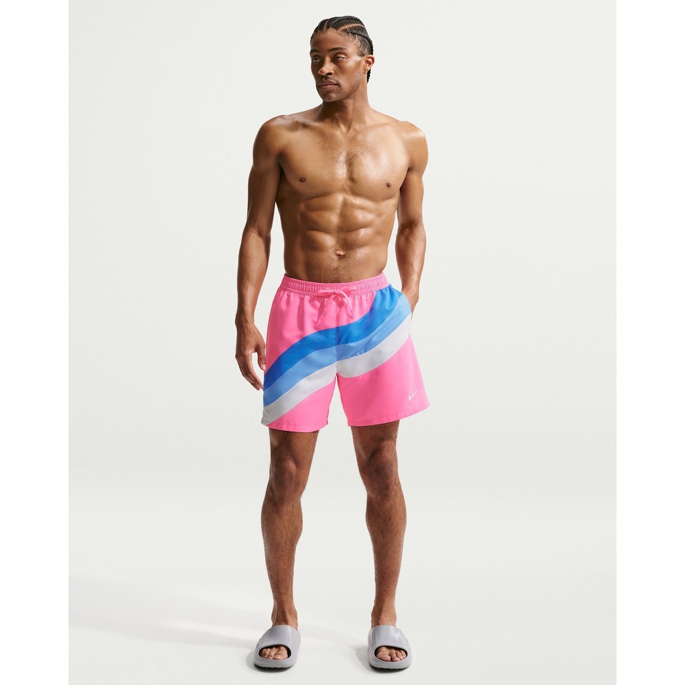 Nike Swim Breaker Brief Lined Trunks Men Medium Pink Blue Striped New With Tags